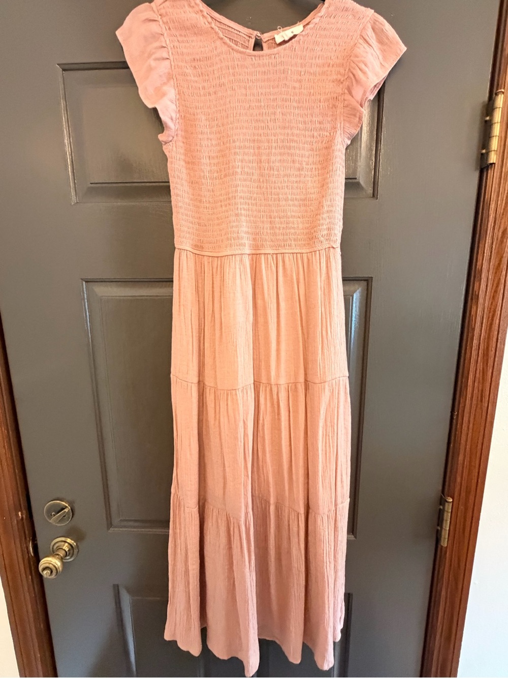 mine Blush Pink Smocked Maxi Dress with Flutter Sleeves